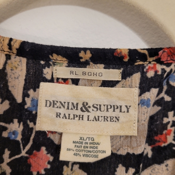 Ralph Lauren Denim & Supply RL boho black floral top size XL - Picture 9 of 9